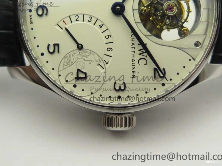 MIROTIME 0506 Portuguese Tourbillon IW5046 SS ZF Best Edition White Dial Blue Markers on Blue Leather Strap Fashionable 7149